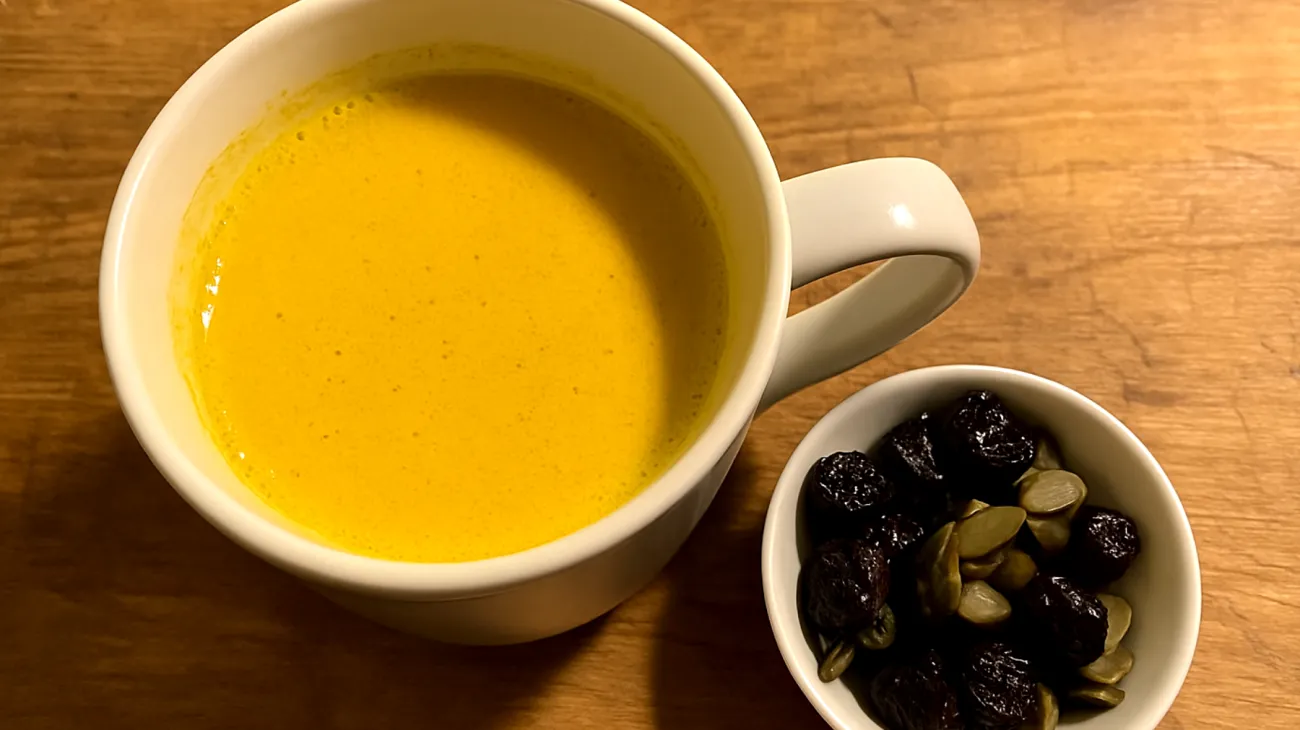 Goldene Milch mit Tart Cherry und Magnesium-reichen Kürbiskernen"