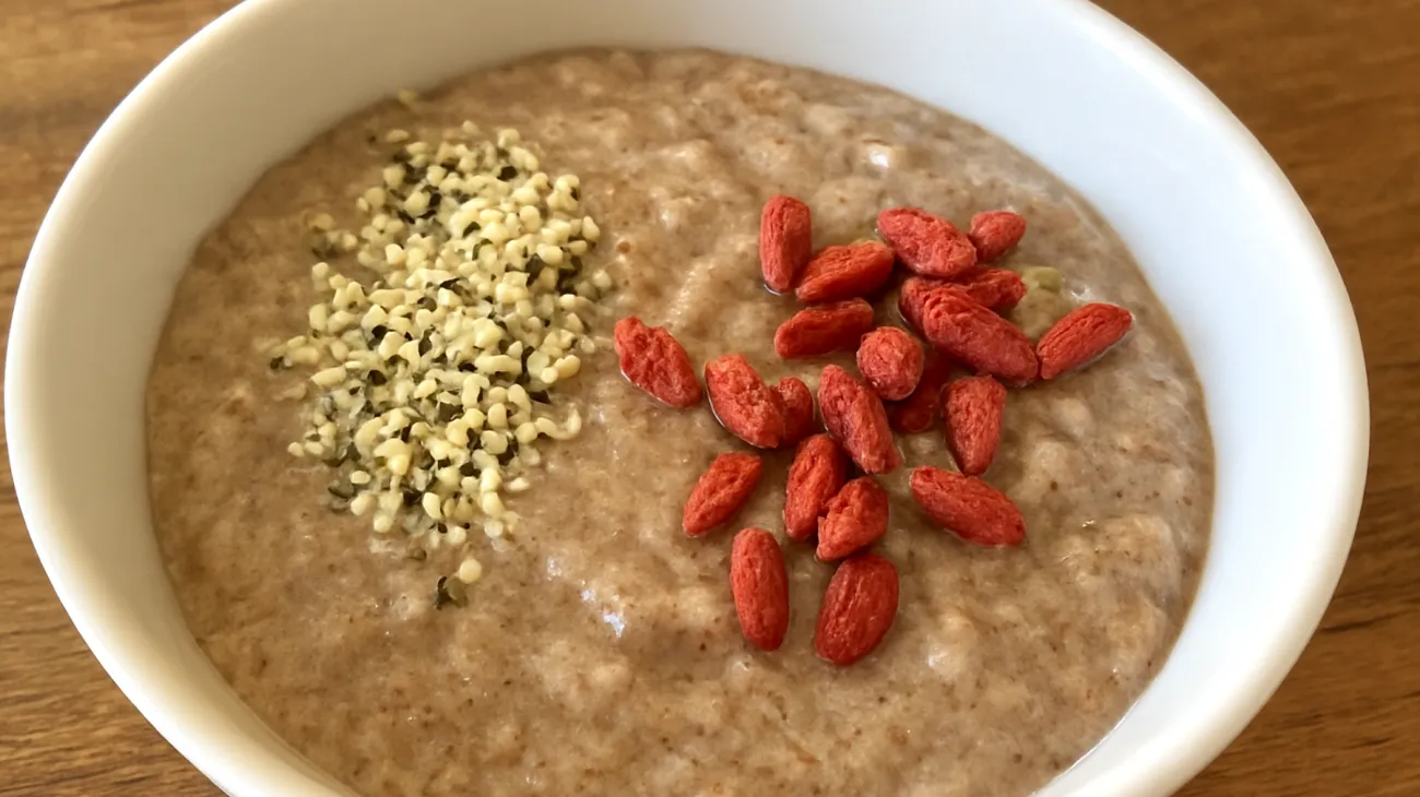 Teff-Porridge mit Hanfsamen und Goji-Beeren"