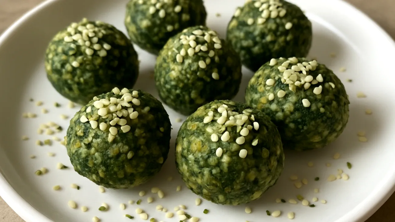 Quinoa-Amaranth-Bällchen mit Spirulina und Hanfsamen"